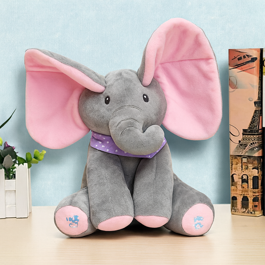 Wearclo | Interactive Peek-a-Boo Elephant Plush Toy with Moving Ears