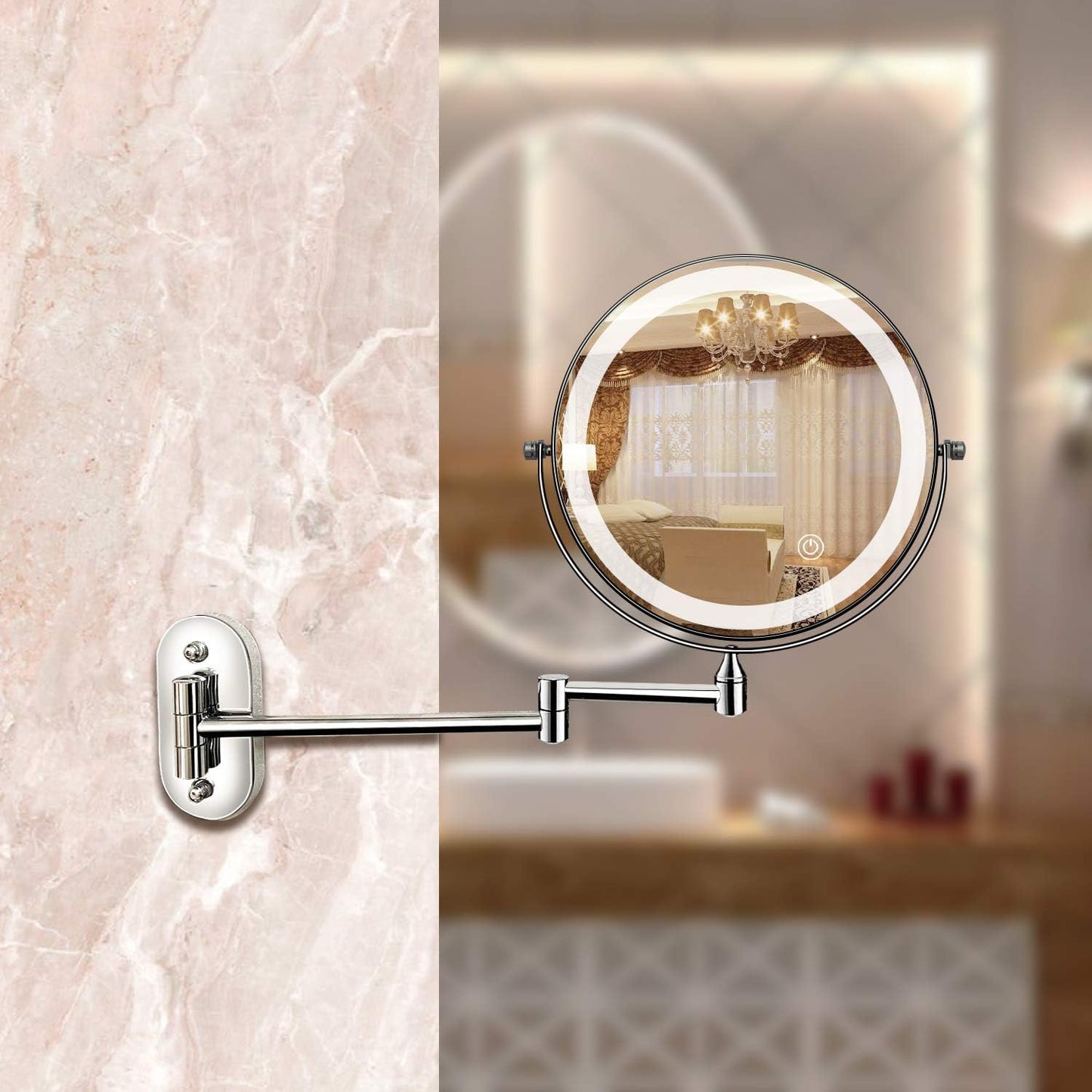 Wearclo LED Magnifying Mirror | Rechargeable | Cosmetics & Bathroom | Chrome Silver