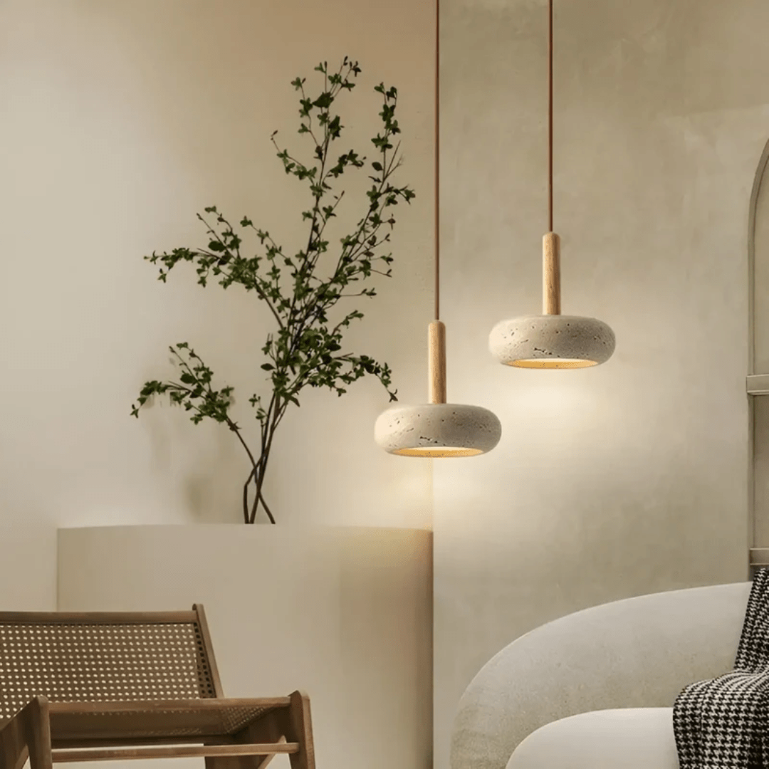 Wearclo | LED Retro Ceiling Light made of Wood & Stone for a Calming Atmosphere
