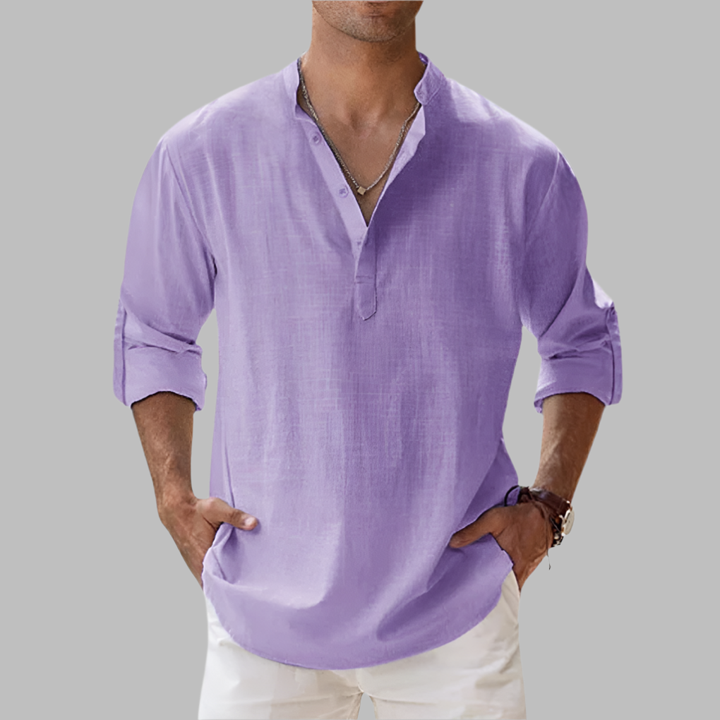 Wearclo | Men's Band Collar Henley Shirt