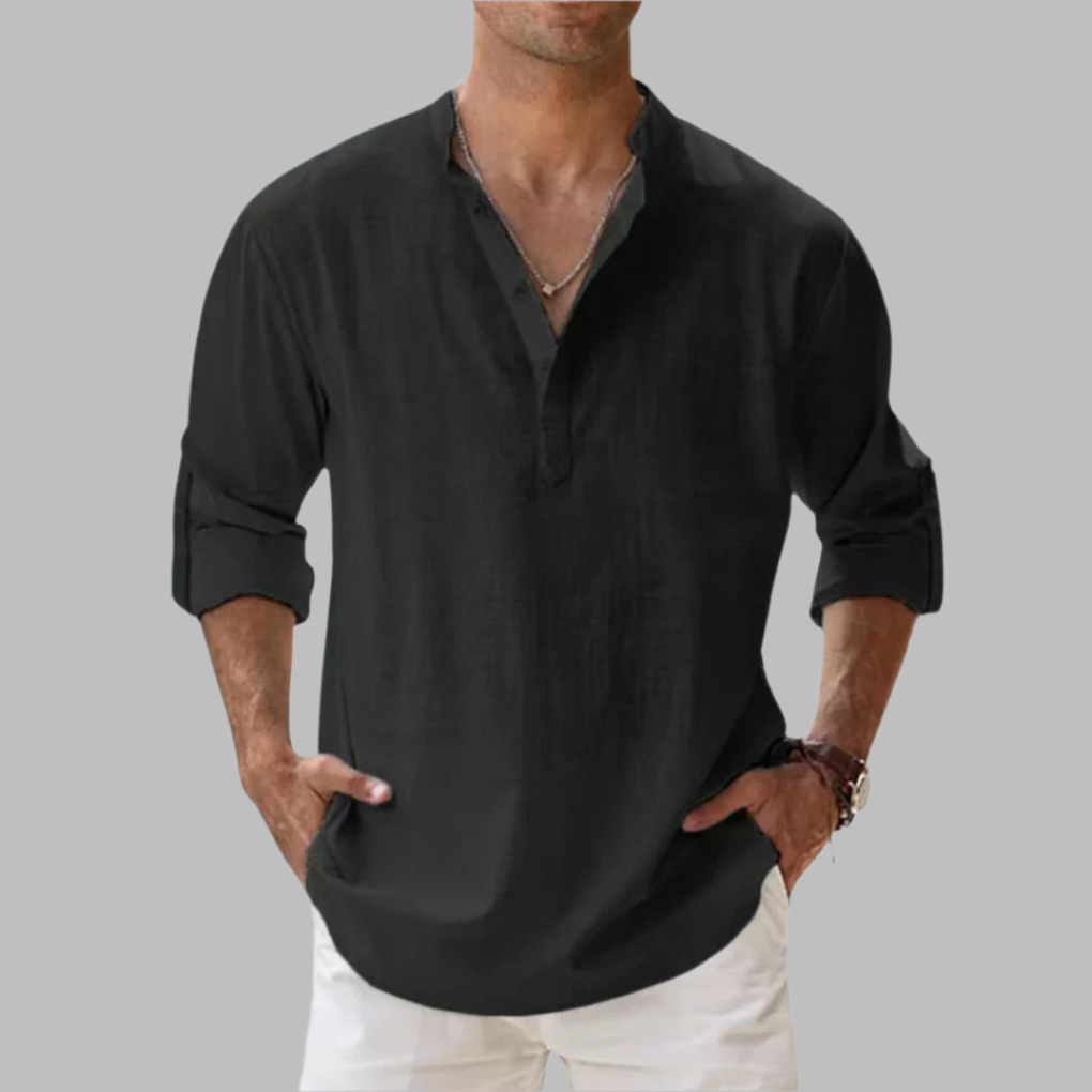 Wearclo | Men's Band Collar Henley Shirt