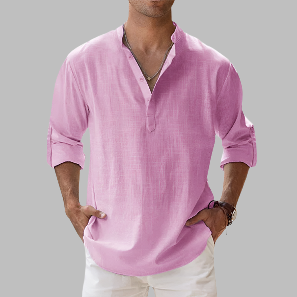 Wearclo | Men's Band Collar Henley Shirt