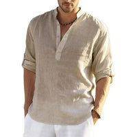 Men's Breathable Band Collar Linen Shirt
