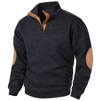Wearclo | Men's Cozy Button-Neck Sweatshirt with Suede Accents