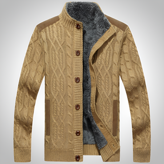 Wearclo | Men's Cable Knit Cardigan with Fleece Lining