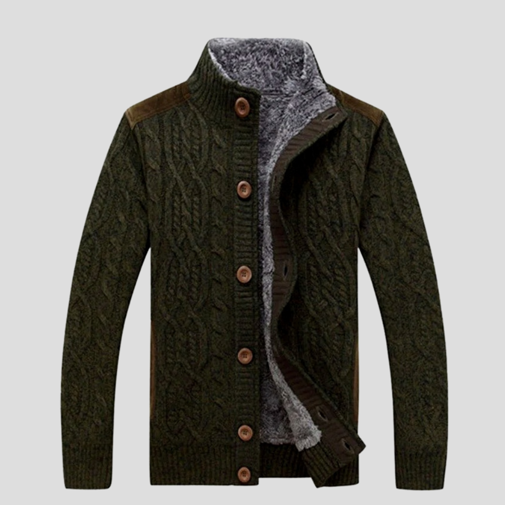 Wearclo | Men's Cable Knit Cardigan with Fleece Lining