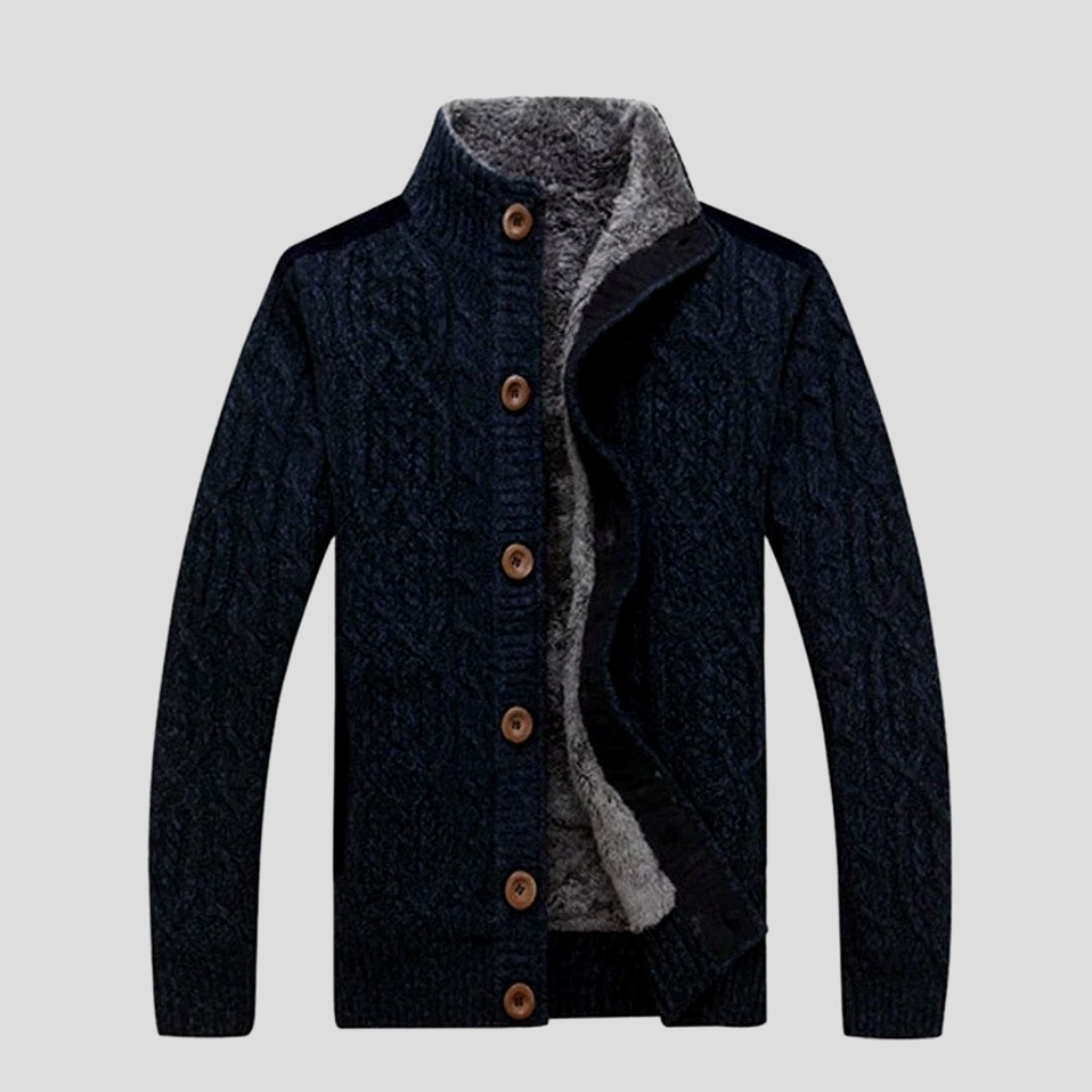 Wearclo | Men's Cable Knit Cardigan with Fleece Lining