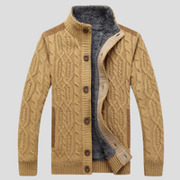 Men's Warm Sherpa Lined Cable Knit Cardigan