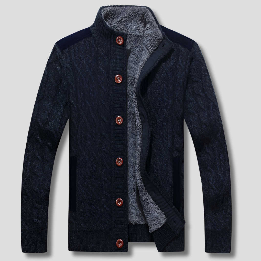 Wearclo | Men's Cable Knit Cardigan with Sherpa Lining