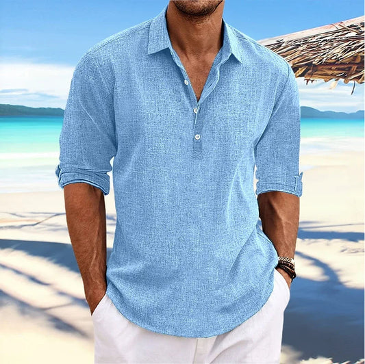 Wearclo | Men's Casual Long Sleeve Linen Blend Shirt