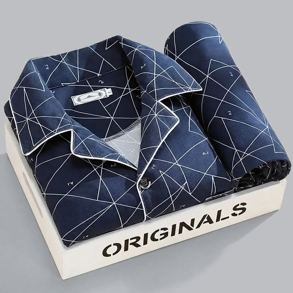 Wearclo | Men's Checked Pyjama Set with Button-Down Shirt