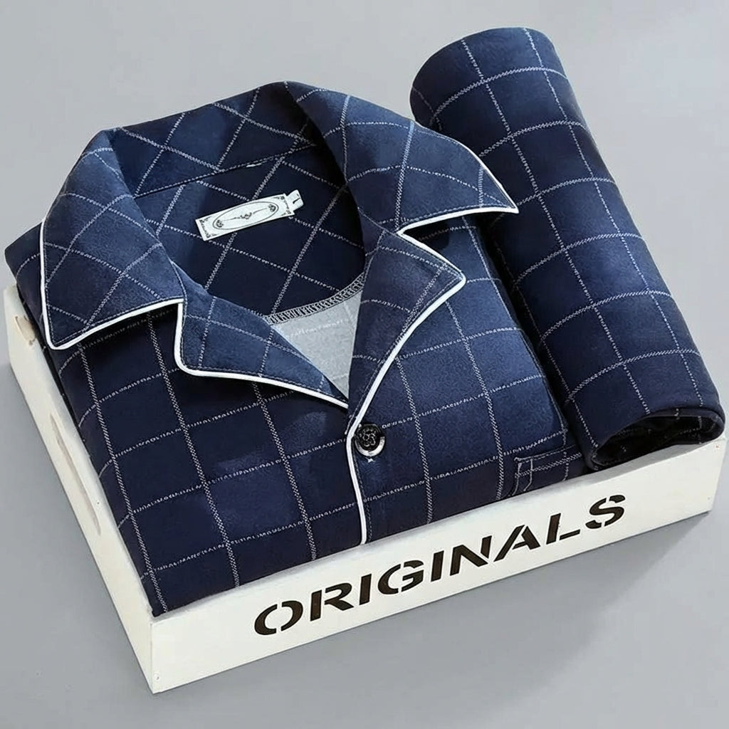 Wearclo | Men's Checked Pyjama Set with Button-Down Shirt