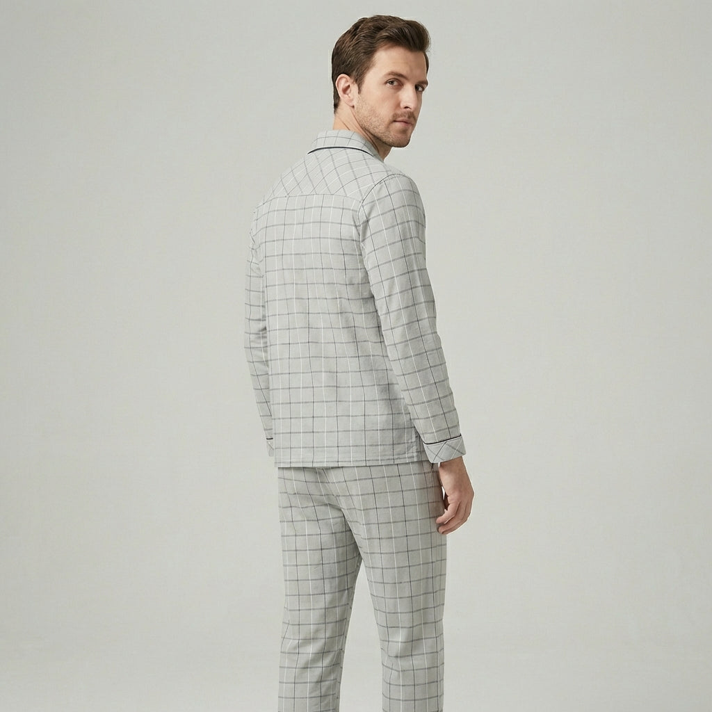 Wearclo | Men's Checked Pyjama Set with Button-Down Shirt