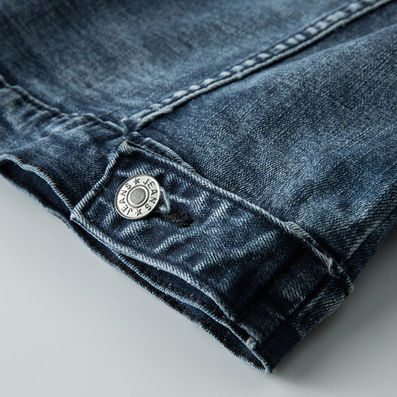 Wearclo | Men's Denim Jacket with Turn-Down Collar