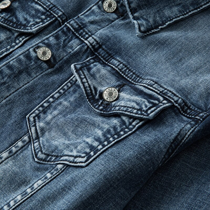 Wearclo | Men's Denim Jacket with Turn-Down Collar