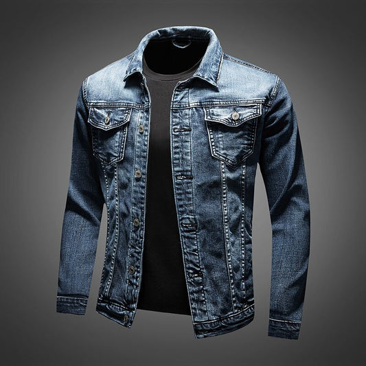 Wearclo | Men's Denim Jacket with Turn-Down Collar