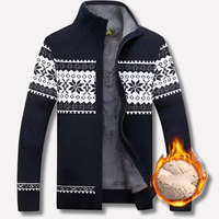 Wearclo | Men's Zip-Front Fleece-Lined Nordic Sweater
