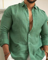 Men's Airy Linen Shirt with Mandarin Collar