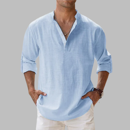 Wearclo | Men's Linen Blend Henley Shirt
