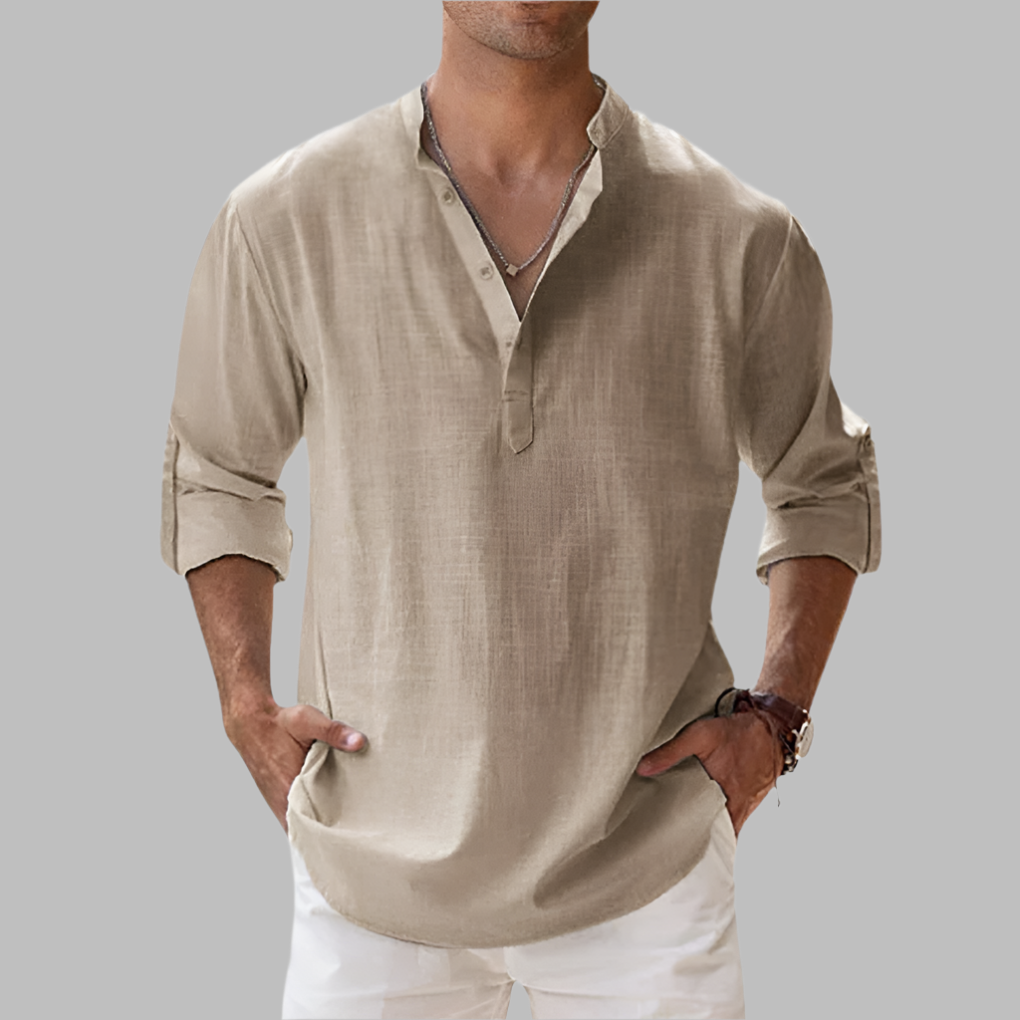 Wearclo | Men's Linen Blend Henley Shirt