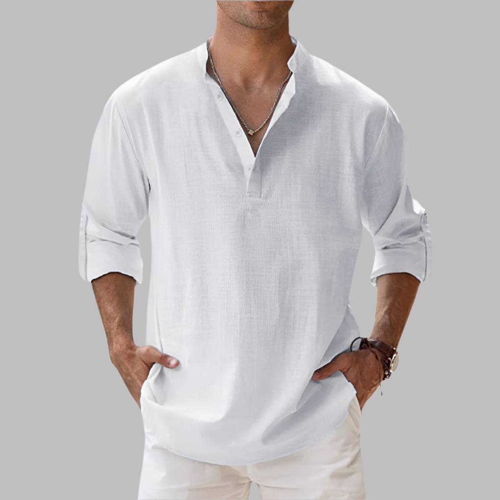 Wearclo | Men's Linen Blend Henley Shirt