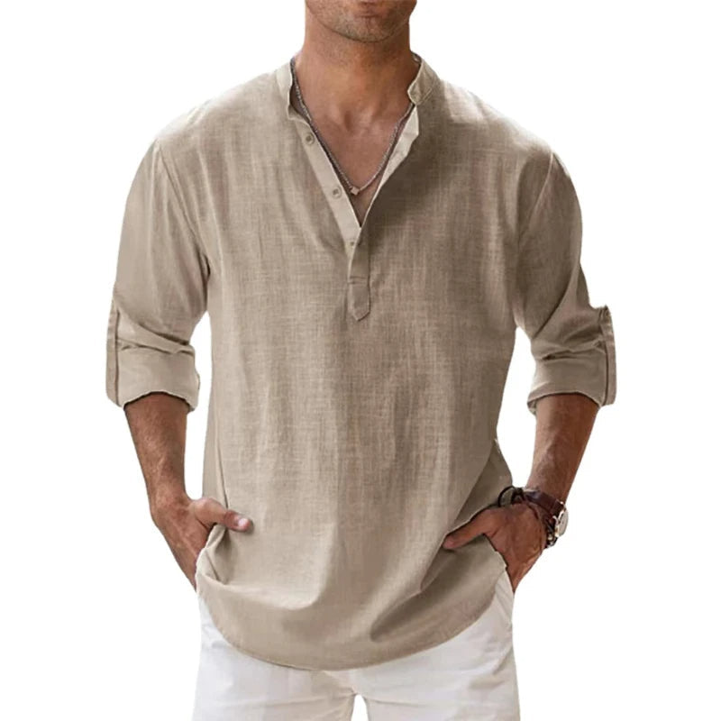 Wearclo | Men's Linen Blend Henley Shirt