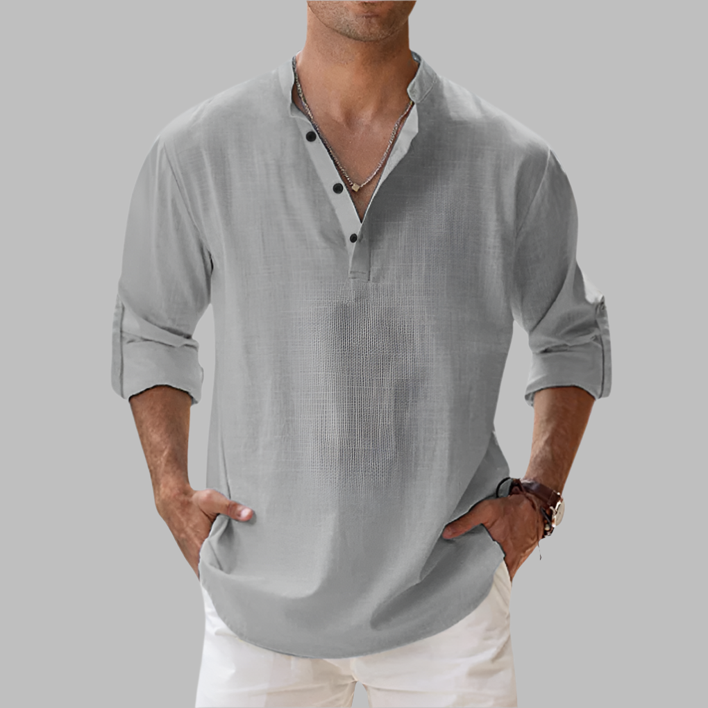 Wearclo | Men's Linen Blend Henley Shirt