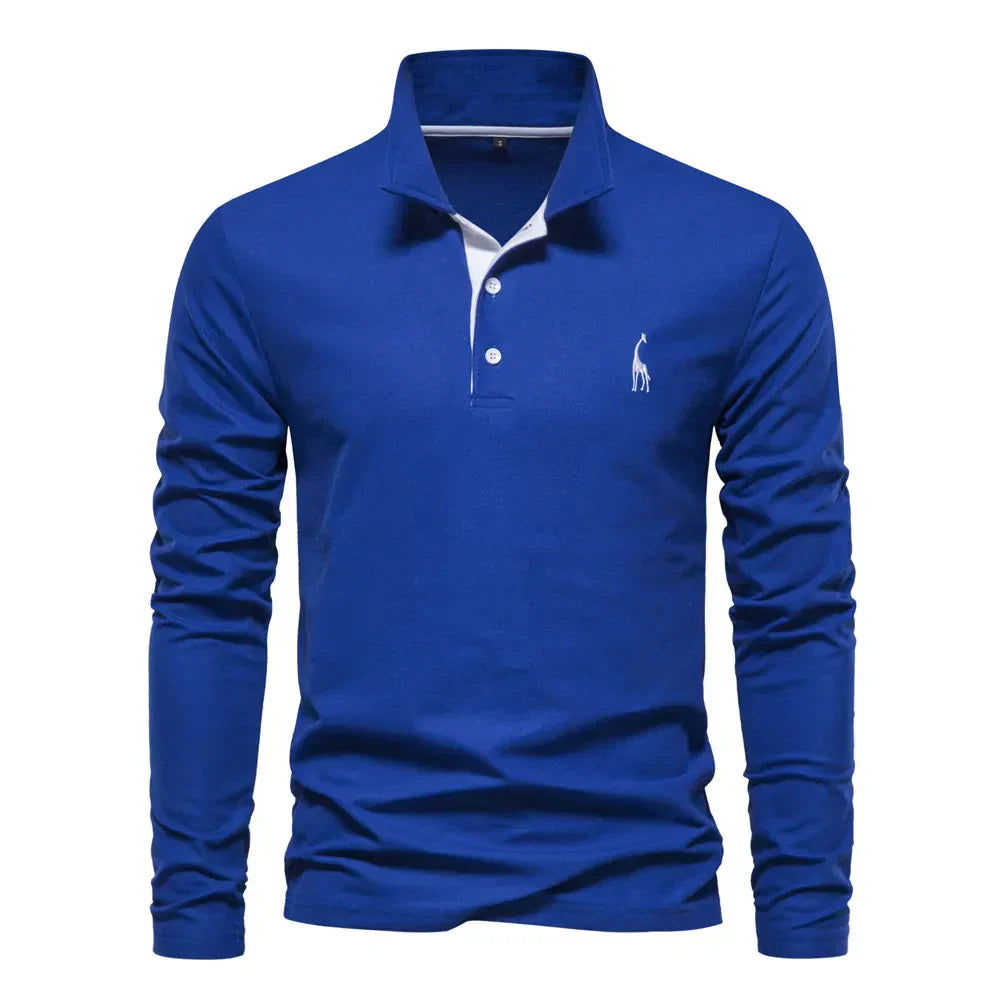 Wearclo | Men's Long Sleeve Embroidered Polo Shirt