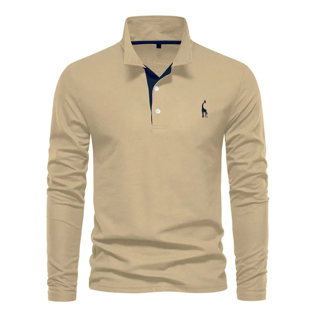 Wearclo | Men's Long Sleeve Embroidered Polo Shirt