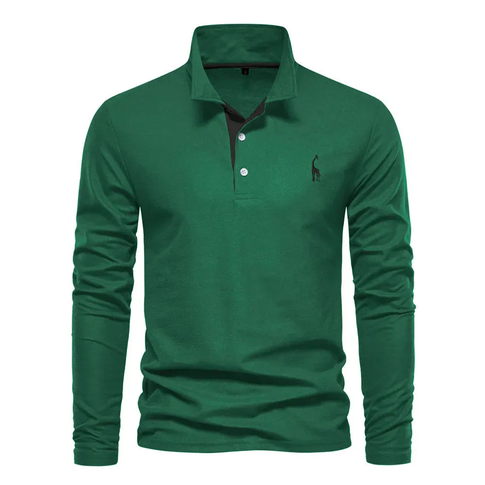 Wearclo | Men's Long Sleeve Embroidered Polo Shirt
