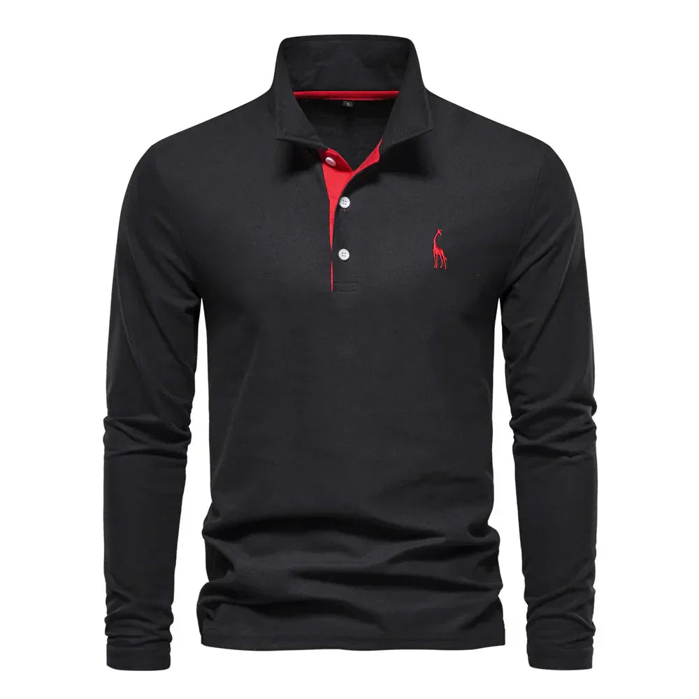 Wearclo | Men's Long Sleeve Embroidered Polo Shirt