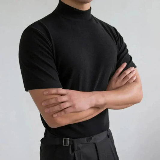 Wearclo | Men's Mock Neck T-Shirt - Short Sleeve Mock Neck Top