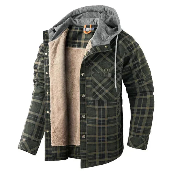Wearclo | Men's Plaid Flannel Shirt Jacket with Hood