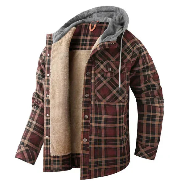 Wearclo | Men's Plaid Flannel Shirt Jacket with Hood