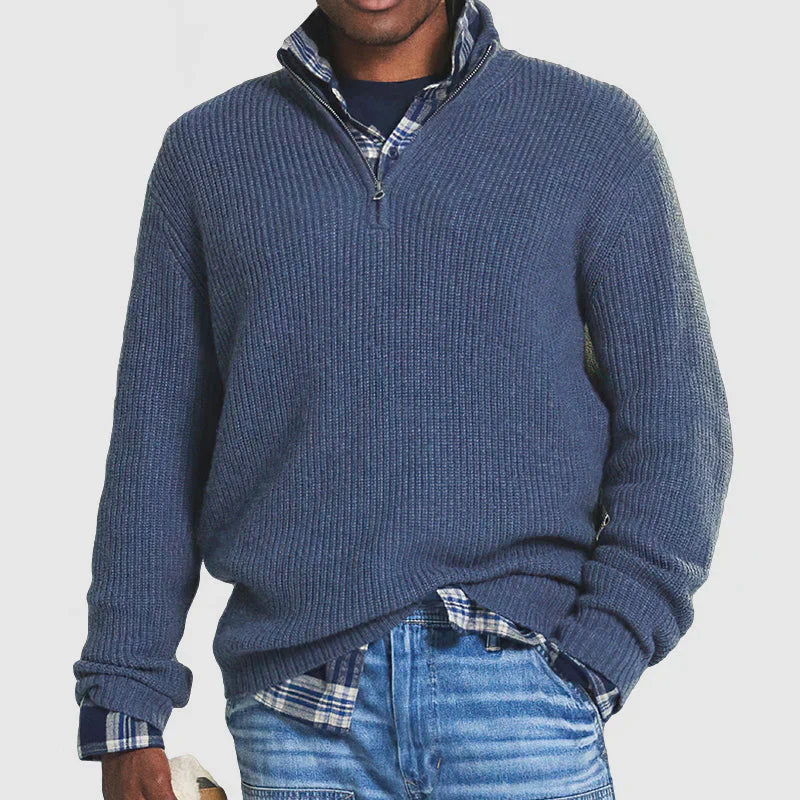 Wearclo | Men's Quarter Zip Ribbed Knit Sweater