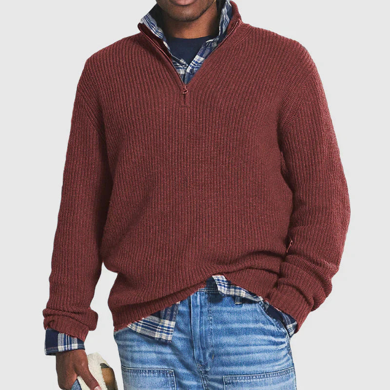 Wearclo | Men's Quarter Zip Ribbed Knit Sweater