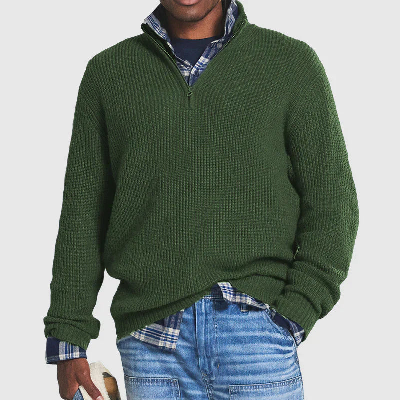 Wearclo | Men's Quarter Zip Ribbed Knit Sweater