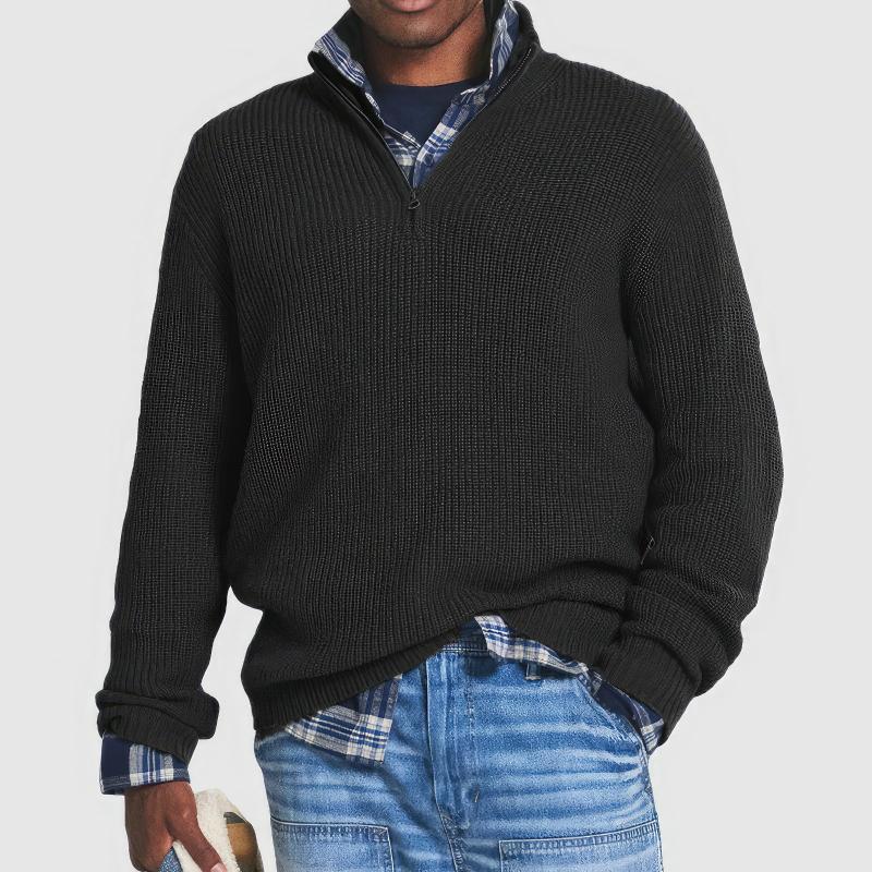 Wearclo | Men's Ribbed Quarter-Zip Pullover Sweater