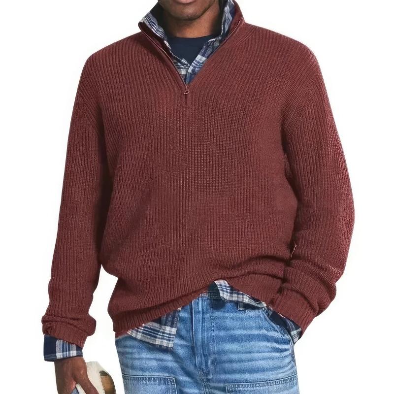 Wearclo | Men's Ribbed Quarter-Zip Pullover Sweater