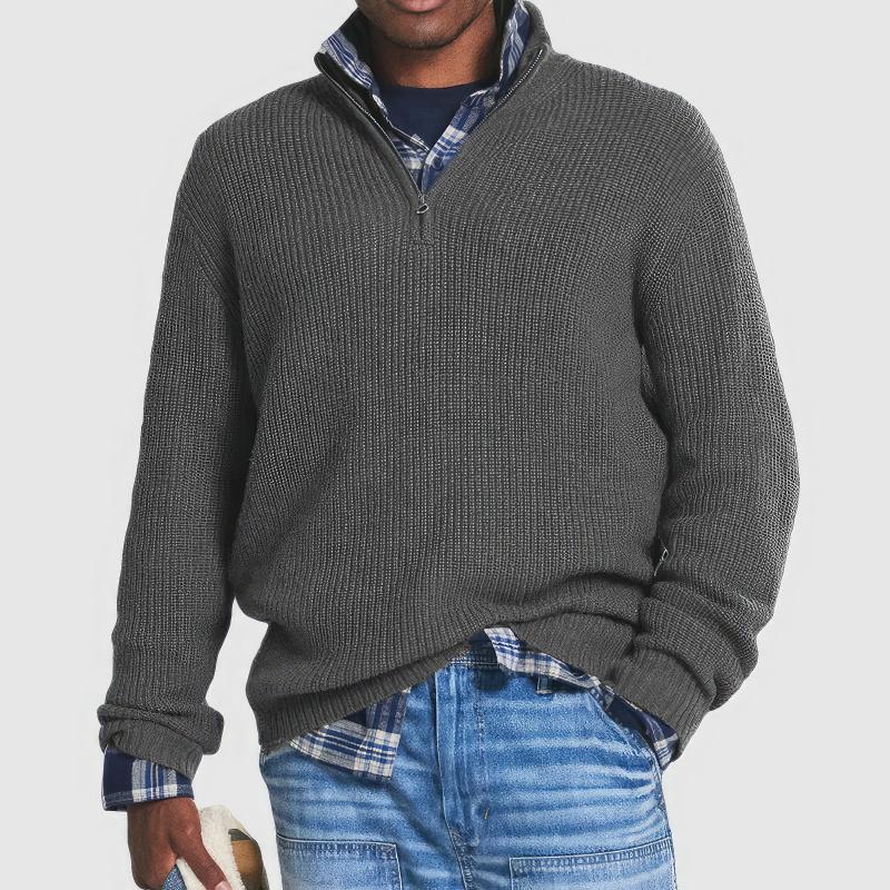 Wearclo | Men's Ribbed Quarter-Zip Pullover Sweater