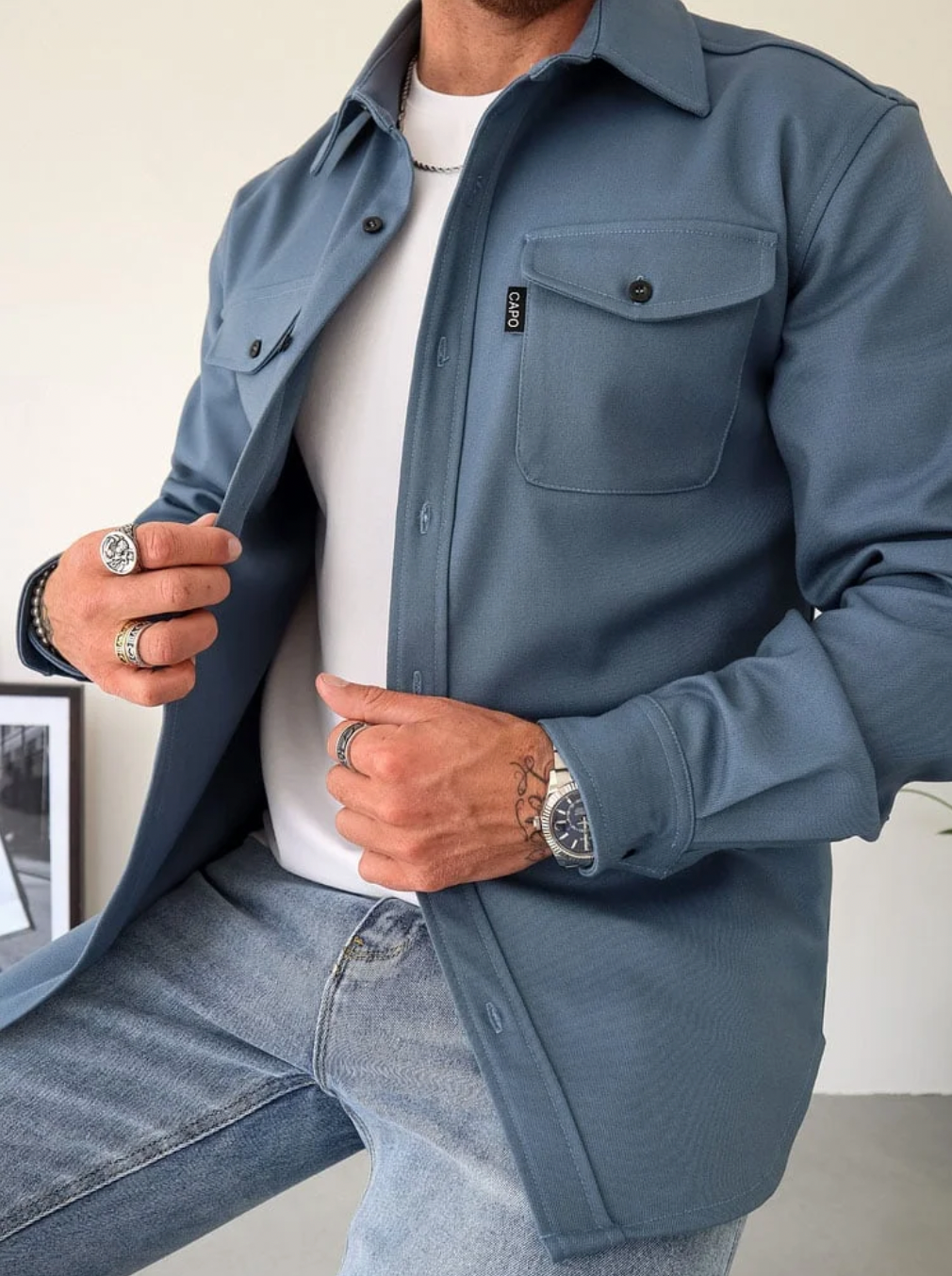 Wearclo | Men's Shirt Jacket with Chest Pockets