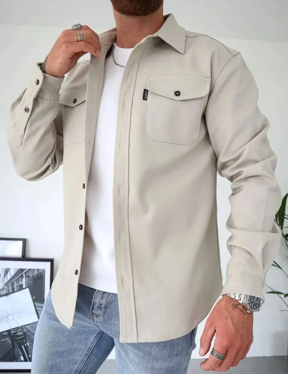 Wearclo | Men's Shirt Jacket with Chest Pockets