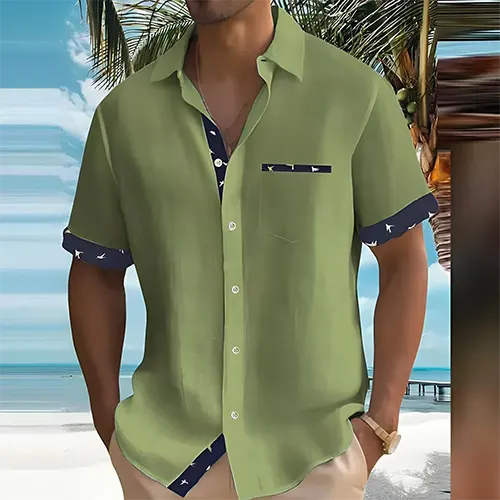 Wearclo | Men's Short Sleeve Camp Shirt with Contrasting Trim