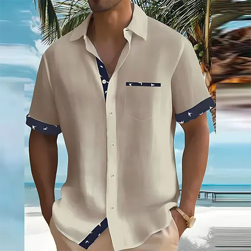 Wearclo | Men's Short Sleeve Camp Shirt with Contrasting Trim