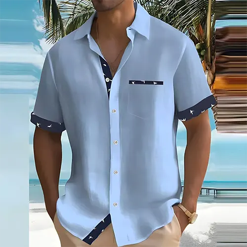 Wearclo | Men's Short Sleeve Camp Shirt with Contrasting Trim