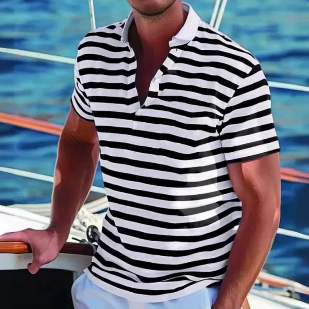 Wearclo | Men's Striped Short Sleeve Polo Shirt