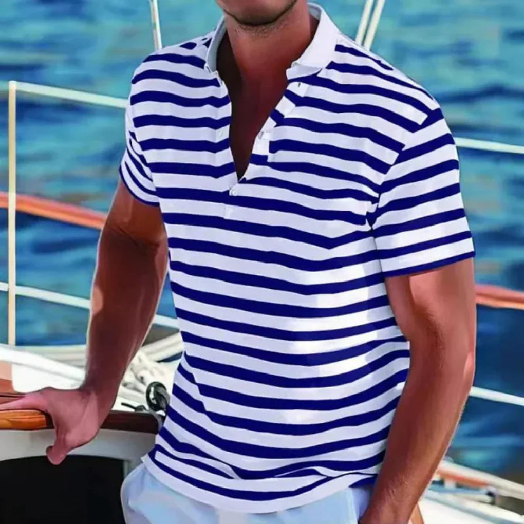 Wearclo | Men's Striped Short Sleeve Polo Shirt