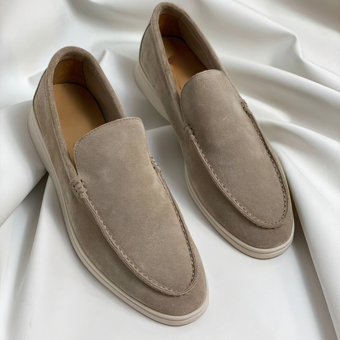 Wearclo | Men's Suede Loafers with Stitched Detailing