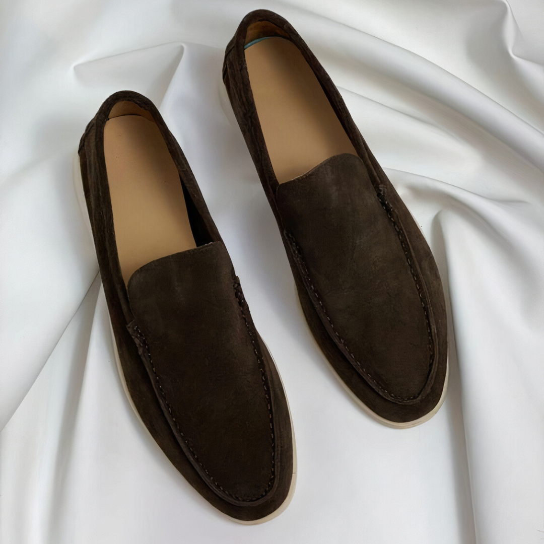 Wearclo | Men's Suede Loafers with Stitched Detailing