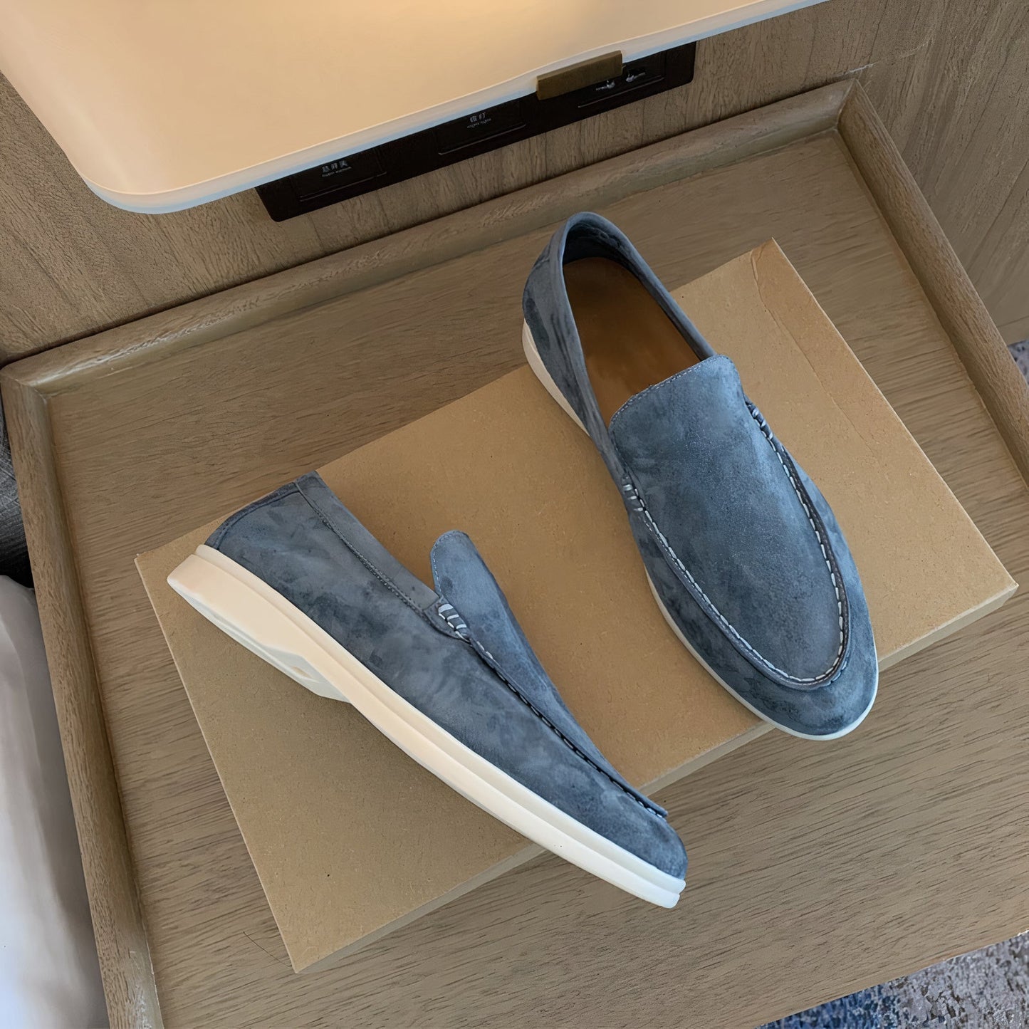 Wearclo | Men's Suede Slip-On Loafers with Stitch Detail